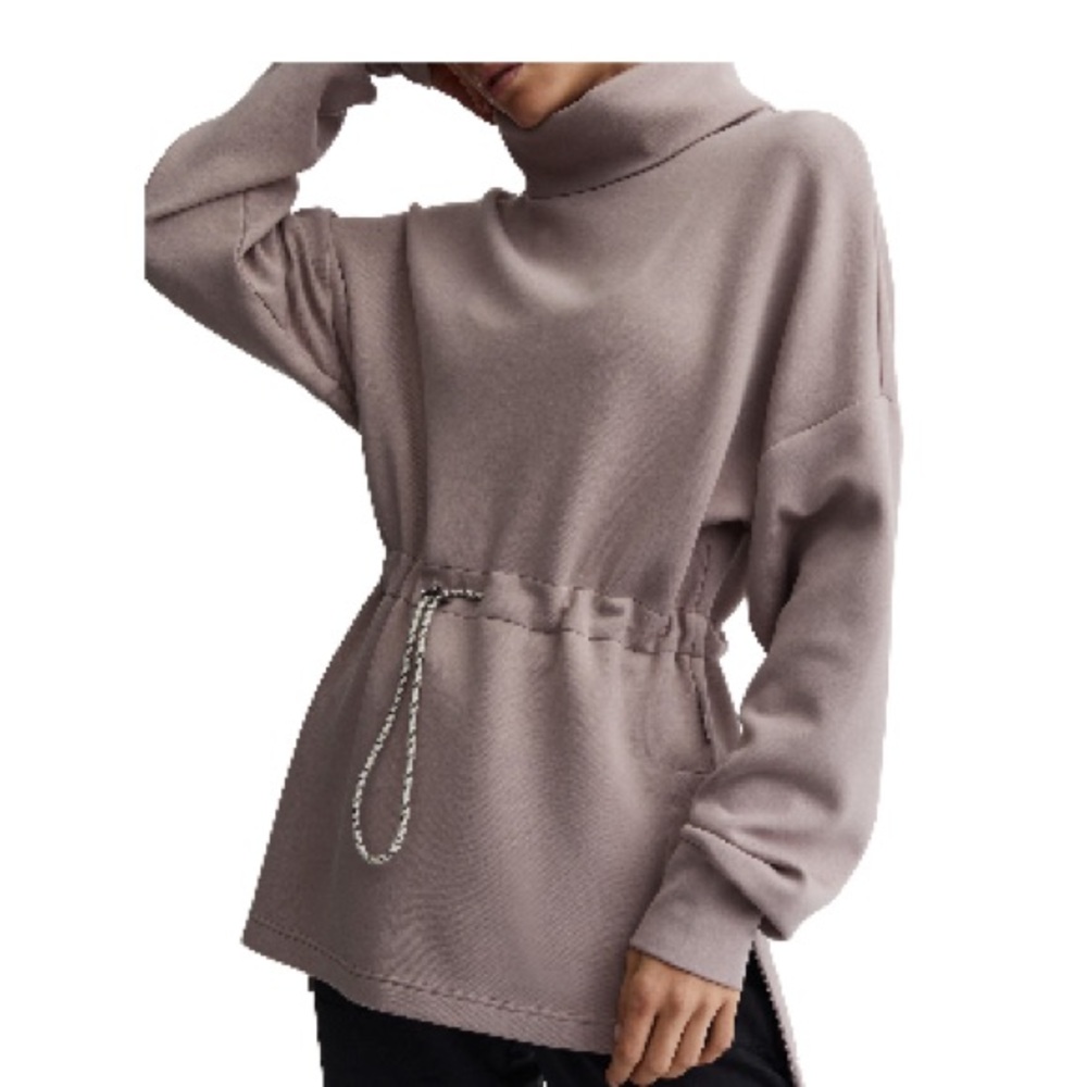 Varley Brown Cowl Neck Sweater with Drawstring Waist